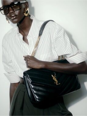 Saint Laurent YSL Loulou Large Black Chevron Quilted Leather Chain Shoulder Bag